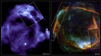 Crédit : Chandra: NASA/CXC/SAO/P.Slane et al.; XMM-Newton: ESA/RIKEN/J.Hiraga et al.; Chandra: NASA/CXC/Univ. of Utrecht/J.Vink et al.; XMM-Newton: ESA/Univ. of Utrecht/J.Vink et al.