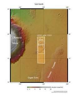Sulci Gordii dans le contexte - Crédit :   * NASA MGS MOLA Science Team